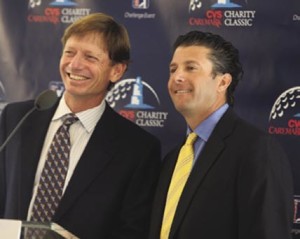 Brad Faxon and Billy Andrade at a recent CVS Caremark Charity Classic press conference.